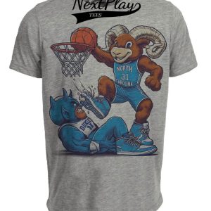 North Carolina Tar Heels vs. Duke Blue Devils Retro Rivalry Basketball Mascot 1998 Artwork Heather Gray Sublimated T-Shirt