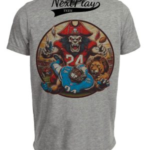 Tampa Bay Buccaneers vs. Detroit Lions Retro Rivalry Football Artwork Heather Gray Sublimated T-Shirt