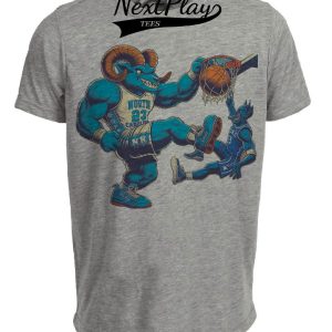 North Carolina Tar Heels vs. Duke Blue Devils Retro Rivalry Basketball Mascot 1997 Artwork Heather Gray Sublimated T-Shirt