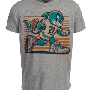 Miami Dolphins Classic Retro Football Mascot Artwork Heather Gray Sublimated T-Shirt