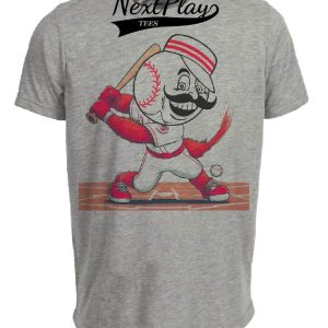 Cincinnati Reds Retro Baseball Mascot 1953 Artwork Heather Gray Sublimated T-Shirt