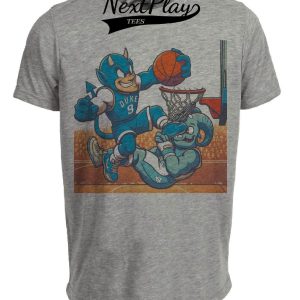 Duke Blue Devils vs. North Carolina Tar Heels Retro Rivalry Basketball Mascot 1994 Artwork Heather Gray Sublimated T-Shirt
