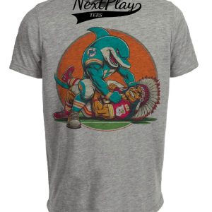 Miami Dolphins vs. Kansas City Chiefs vs. Retro Rivalry Football Mascot 1981 Artwork Heather Gray Sublimated T-Shirt