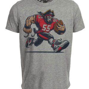 Tampa Bay Buccaneers Ferocious Retro Football Mascot Artwork Heather Gray Sublimated T-Shirt
