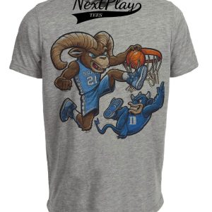 North Carolina Tar Heels vs. Duke Blue Devils Retro Rivalry Basketball Mascot 1991 Artwork Heather Gray Sublimated T-Shirt