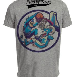 Duke Blue Devils vs. North Carolina Tar Heels Retro Rivalry Basketball Mascot Artwork Heather Gray Sublimated T-Shirt