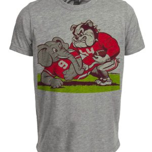 Georgia Bulldogs vs. Alabama Crimson Tide Retro Rivalry Football Mascot 1960 Artwork Heather Gray Sublimated T-Shirt