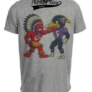 Kansas City Chiefs vs. Baltimore Ravens Retro Rivalry Football Mascot 2002 Artwork Heather Gray Sublimated T-Shirt