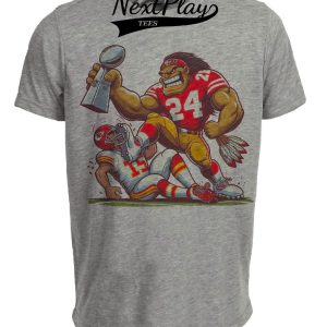 San Francisco 49ers vs. Kansas City Chiefs Retro Rivalry Super Bowl Champs Football Artwork Heather Gray Sublimated T-Shirt