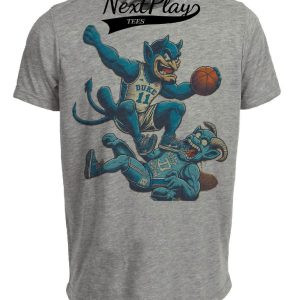 Duke Blue Devils vs. North Carolina Tar Heels Retro Rivalry Basketball 1990 Artwork Heather Gray Sublimated T-Shirt