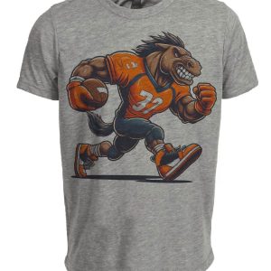 Denver Broncos Classic Retro Football Mascot Artwork Heather Gray Sublimated T-Shirt