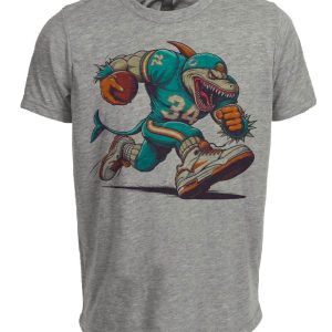 Miami Dolphins Ferocious Retro Football Mascot Artwork Heather Gray Sublimated T-Shirt