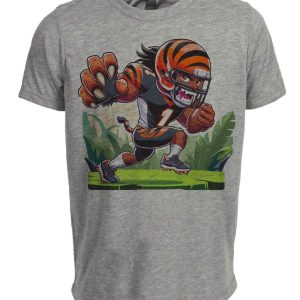 Cincinnati Bengals Retro Chase Football Jungle Artwork Heather Gray Sublimated T-Shirt