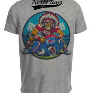 Kansas City Chiefs vs. Buffalo Bills Retro Rivalry Football Mascot Artwork Heather Gray Sublimated T-Shirt