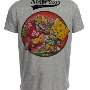 San Francisco 49ers vs. Green Bay Packers Retro Rivalry Football Mascot 1995 Artwork Heather Gray Sublimated T-Shirt