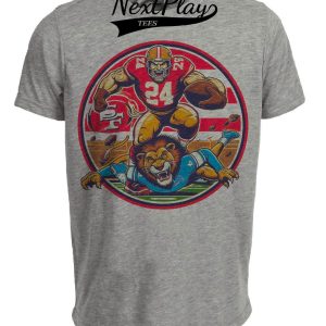 San Francisco 49ers vs. Detroit Lions Retro Rivalry Football Artwork Heather Gray Sublimated T-Shirt