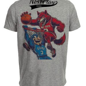 NC State Wolfpack vs. Duke Blue Devils Retro Rivalry Basketball Mascot 1993 Artwork Heather Gray Sublimated T-Shirt
