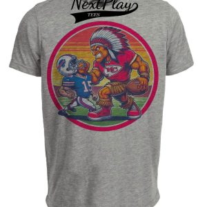 Kansas City Chiefs vs. Buffalo Bills Retro Rivalry Football Mascot 1993 Artwork Heather Gray Sublimated T-Shirt