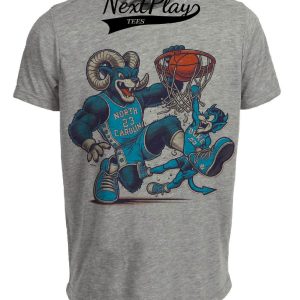North Carolina Tar Heels vs. Duke Blue Devils Retro Rivalry Basketball Mascot 1995 Artwork Heather Gray Sublimated T-Shirt
