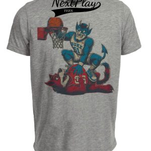 Duke Blue Devils vs. NC State Wolfpack Retro Rivalry Basketball Mascot 1995 Artwork Heather Gray Sublimated T-Shirt