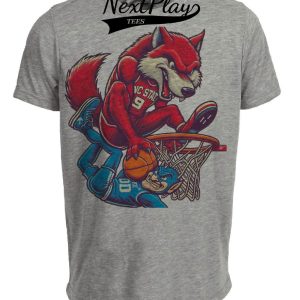 NC State Wolfpack vs. Duke Blue Devils Retro Rivalry Basketball Mascot 1995 Artwork Heather Gray Sublimated T-Shirt