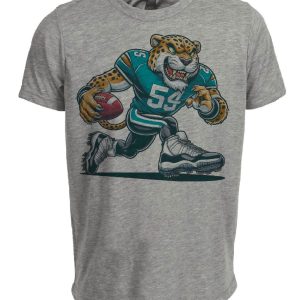 Jacksonville Jaguars Retro Football Mascot Artwork Heather Gray Sublimated T-Shirt