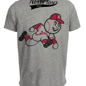Cincinnati Reds Vintage Baseball Mascot 1972 Artwork Heather Gray Sublimated T-Shirt