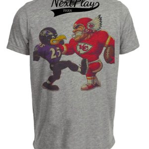 Kansas City Chiefs vs. Baltimore Ravens Retro Rivalry Football Mascot 2003 Artwork Heather Gray Sublimated T-Shirt