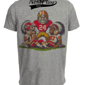 San Francisco 49ers vs. Kansas City Chiefs Retro Rivalry Football Mascot Artwork Heather Gray Sublimated T-Shirt