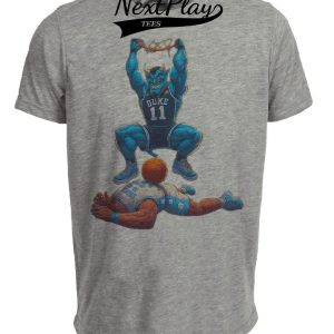 Duke Blue Devils vs. North Carolina Tar Heels Retro Rivalry Basketball Mascot 1992 Artwork Heather Gray Sublimated T-Shirt