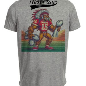 Kansas City Chiefs #15 3 Time Super Bowl Champs Vintage Football Mascot Artwork Heather Gray Sublimated T-Shirt