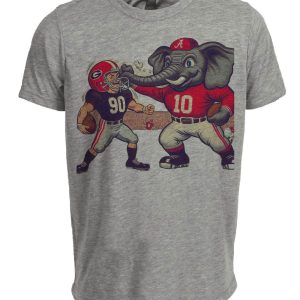 Alabama Crimson Tide vs. Georgia Bulldogs Retro Rivalry Football Mascot 1970 Artwork Heather Gray Sublimated T-Shirt