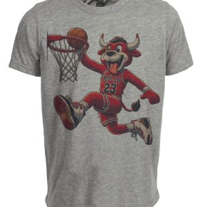 Chicago Bulls Retro #23 Mascot Basketball 1990 Artwork Heather Gray Sublimated T-Shirt