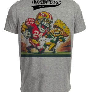 San Francisco 49ers vs. Green Bay Packers Retro Rivalry Football Mascot Artwork Heather Gray Sublimated T-Shirt