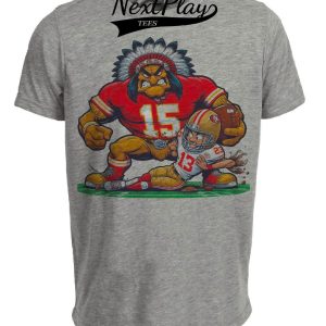 Kansas City Chiefs vs. San Francisco 49ers Retro Rivalry Football Mascot Artwork Heather Gray Sublimated T-Shirt