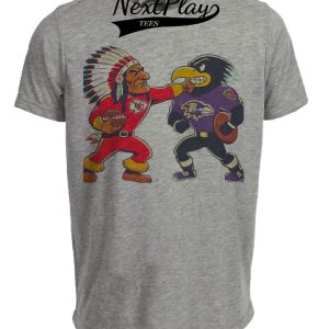 Kansas City Chiefs vs. Baltimore Ravens Retro Rivalry Football Mascot 2001 Artwork Heather Gray Sublimated T-Shirt