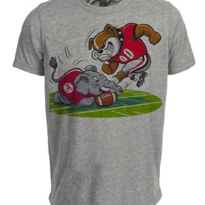 Georgia Bulldogs vs. Alabama Crimson Tide Retro Rivalry Football Mascot 1980 Artwork Heather Gray Sublimated T-Shirt