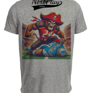 Tampa Bay Buccaneers vs. Detroit Lions Retro Rivalry Football Mascot Artwork Heather Gray Sublimated T-Shirt