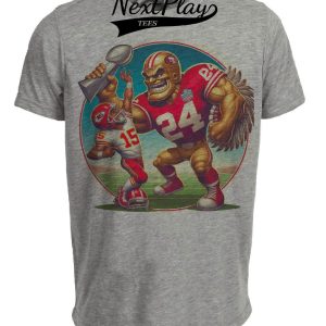 San Francisco 49ers vs. Kansas City Chiefs Retro Rivalry Super Bowl Champs Football Artwork Heather Gray Sublimated T-Shirt