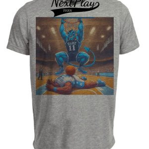 Duke Blue Devils vs. North Carolina Tar Heels Retro Rivalry Basketball 1992 Artwork Heather Gray Sublimated T-Shirt