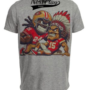 San Francisco 49ers vs. Kansas City Chiefs Retro Rivalry Football Helmet Mascots Artwork Heather Gray Sublimated T-Shirt