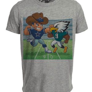 Dallas Cowboys vs. Philadelphia Eagles Retro Rivalry Football Mascot Artwork Heather Gray Sublimated T-Shirt