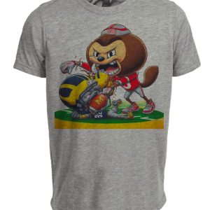Ohio State Buckeyes vs. Michigan Wolverines Retro Rivalry Football Mascot Artwork Heather Gray Sublimated T-Shirt