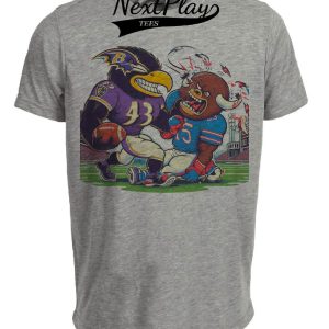 Baltimore Ravens vs. Buffalo Bills Retro Rivalry Football Mascot 1996 Artwork Heather Gray Sublimated T-Shirt