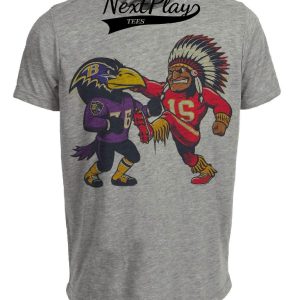 Kansas City Chiefs vs. Baltimore Ravens Retro Rivalry Football Mascot 1999 Artwork Heather Gray Sublimated T-Shirt