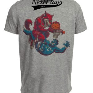 NC State Wolfpack vs. Duke Blue Devils Retro Rivalry Basketball Mascot 1999 Artwork Heather Gray Sublimated T-Shirt
