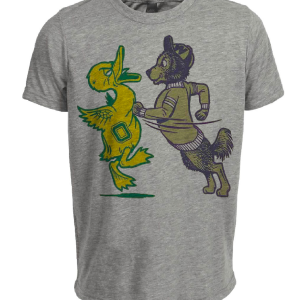 Washington Huskies vs. Oregon Ducks Retro Rivalry Mascot 1958 Artwork Heather Gray Sublimated T-Shirt