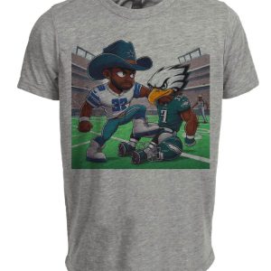 Dallas Cowboys vs. Philadelphia Eagles Retro Rivalry Football Mascot Artwork Heather Gray Sublimated T-Shirt