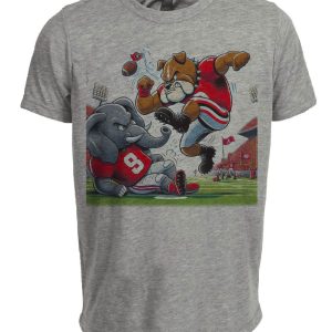 Georgia Bulldogs vs. Alabama Crimson Roll Tide Retro Rivalry Football Mascot Artwork Heather Gray Sublimated T-Shirt
