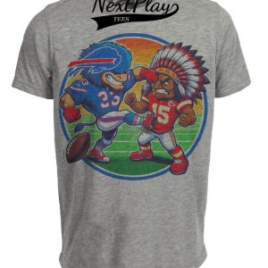 Buffalo Bills vs. Kansas City Chiefs Retro Rivalry Football Mascot 1994 Artwork Heather Gray Sublimated T-Shirt